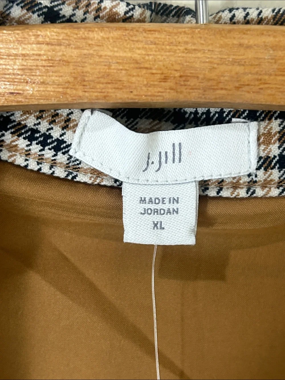 NWT J. JILL Brown Mendocino Houndstooth Plaid One Button Closure Blazer Size XL